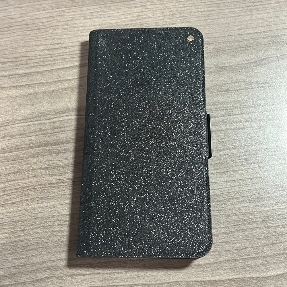Kate Spade Black Glitter phone case folio with card slots
